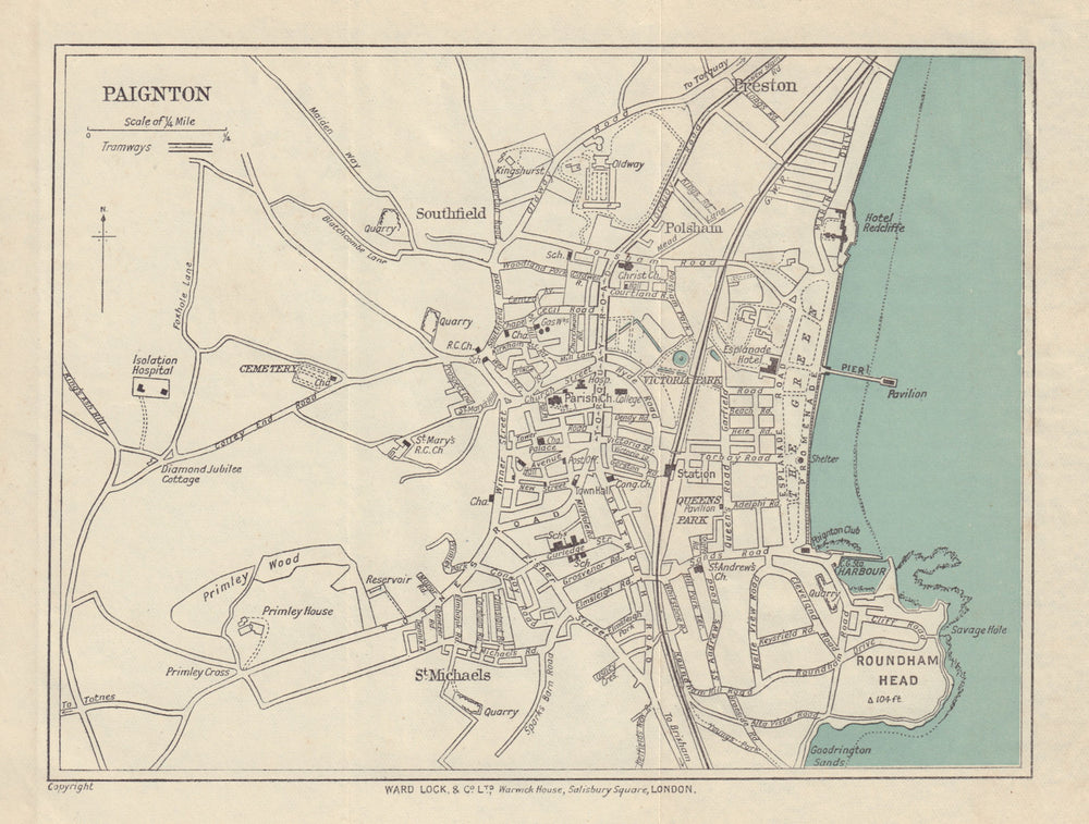 PAIGNTON vintage town/city plan. Devon. Roundham Head. WARD LOCK 1921 old map