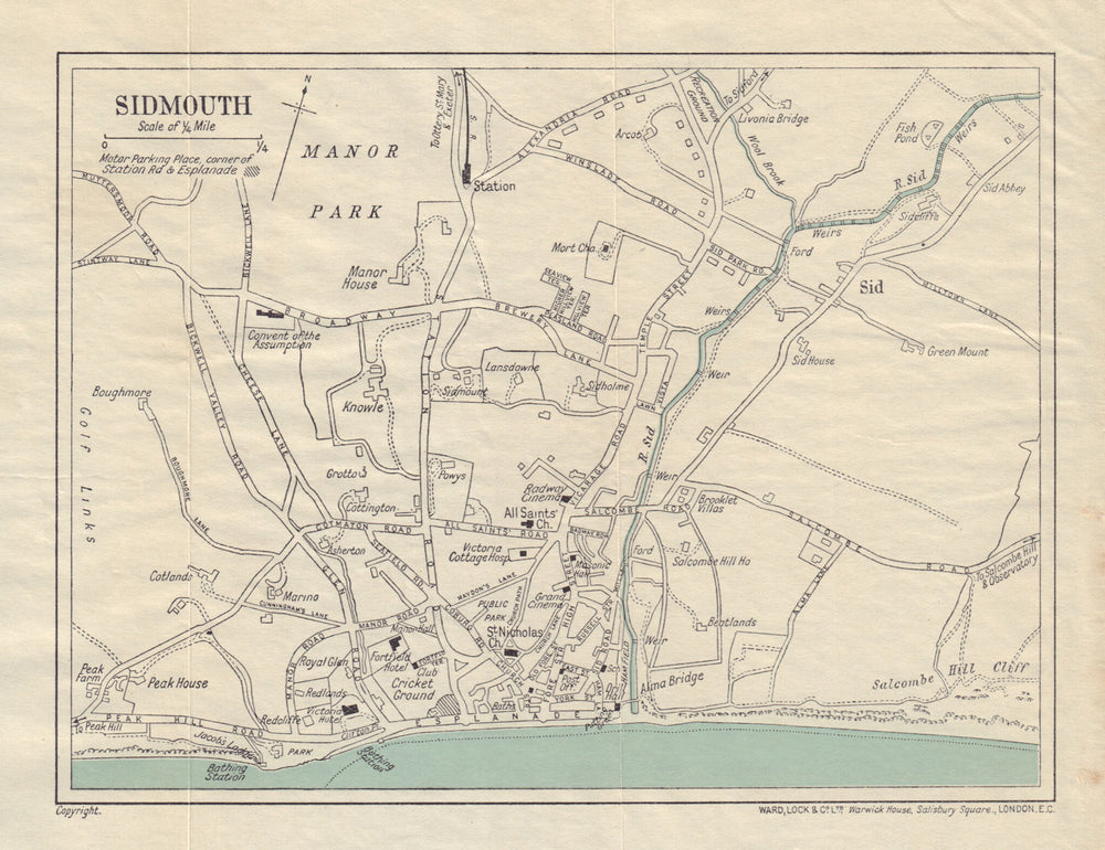 SIDMOUTH vintage city town plan. Devon. WARD LOCK 1935 old vintage map chart