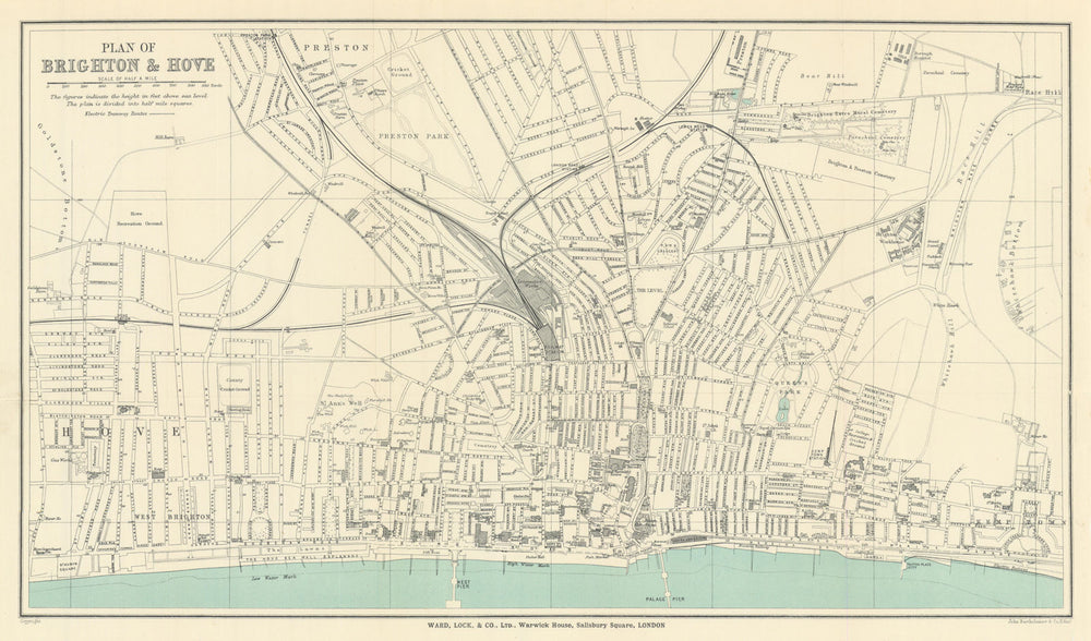 BRIGHTON & HOVE vintage town/city plan. Sussex. WARD LOCK 1910 old antique map
