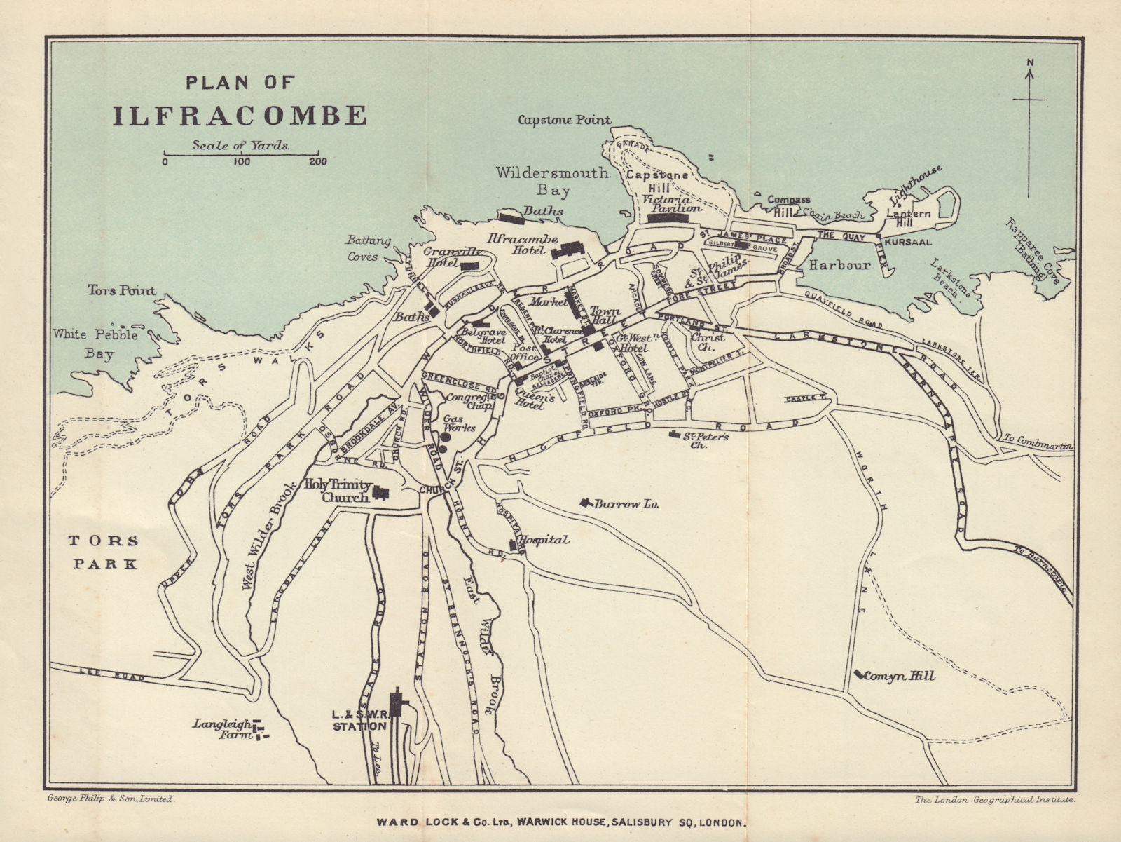 ILFRACOMBE vintage town/city plan. Devon. WARD LOCK 1908 old antique ...