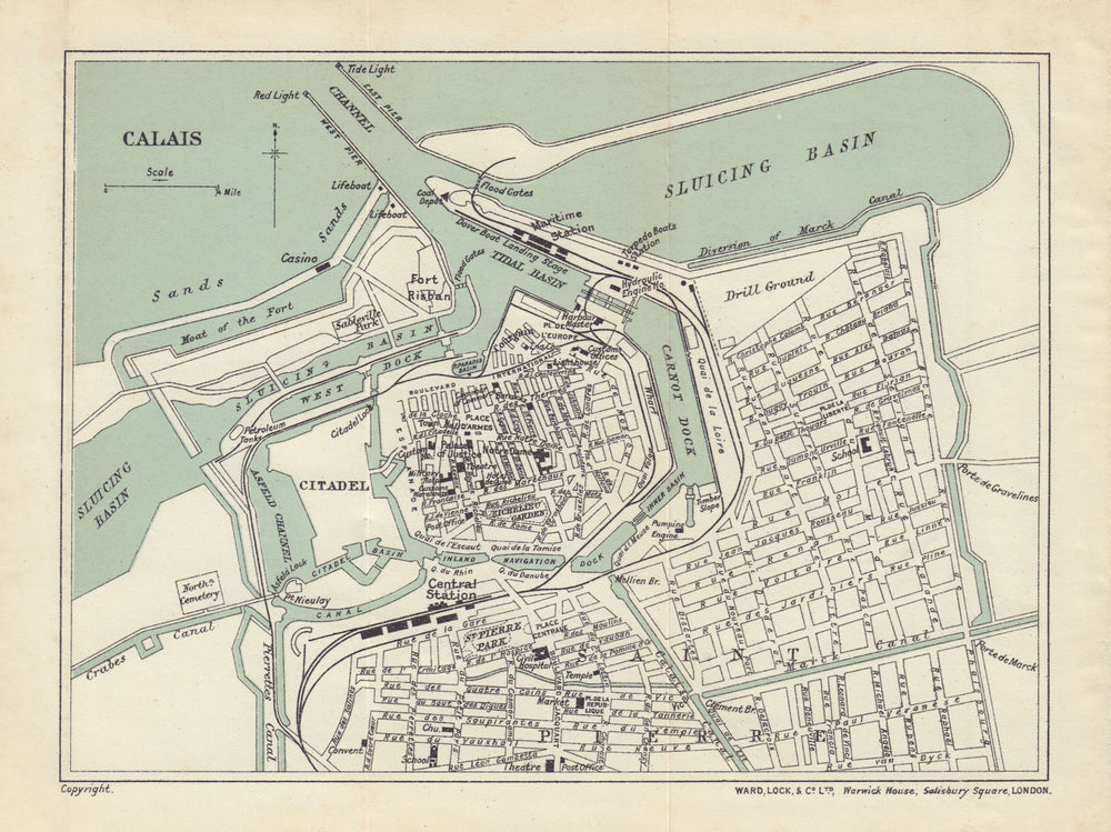 CALAIS vintage tourist town city plan. Pas-de-Calais. WARD LOCK 1912 old map