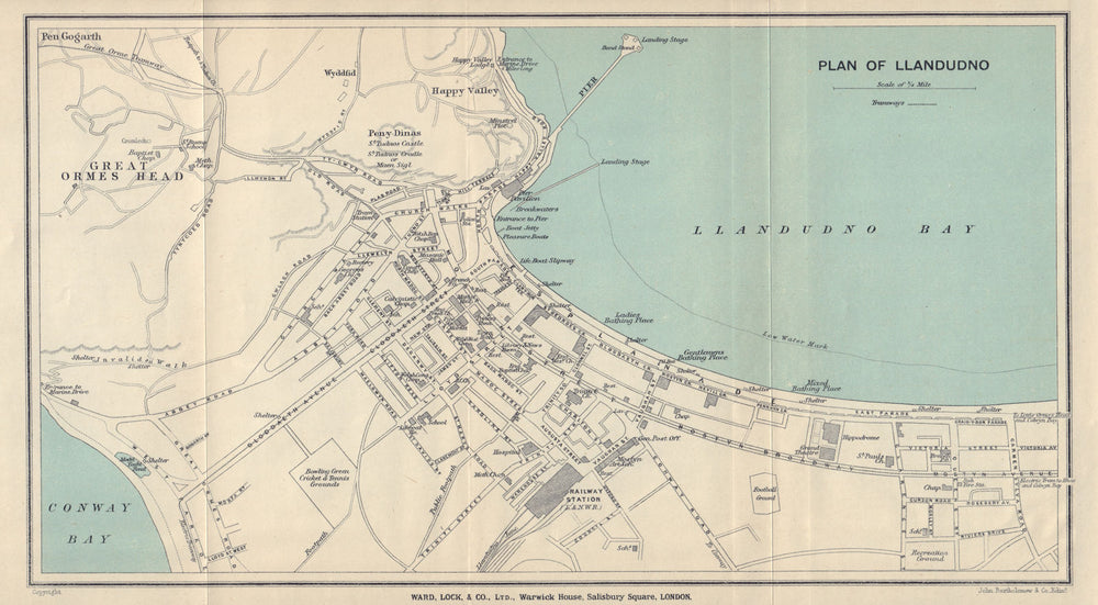 LLANDUDNO vintage town/city plan. Wales. WARD LOCK 1913 old antique map chart