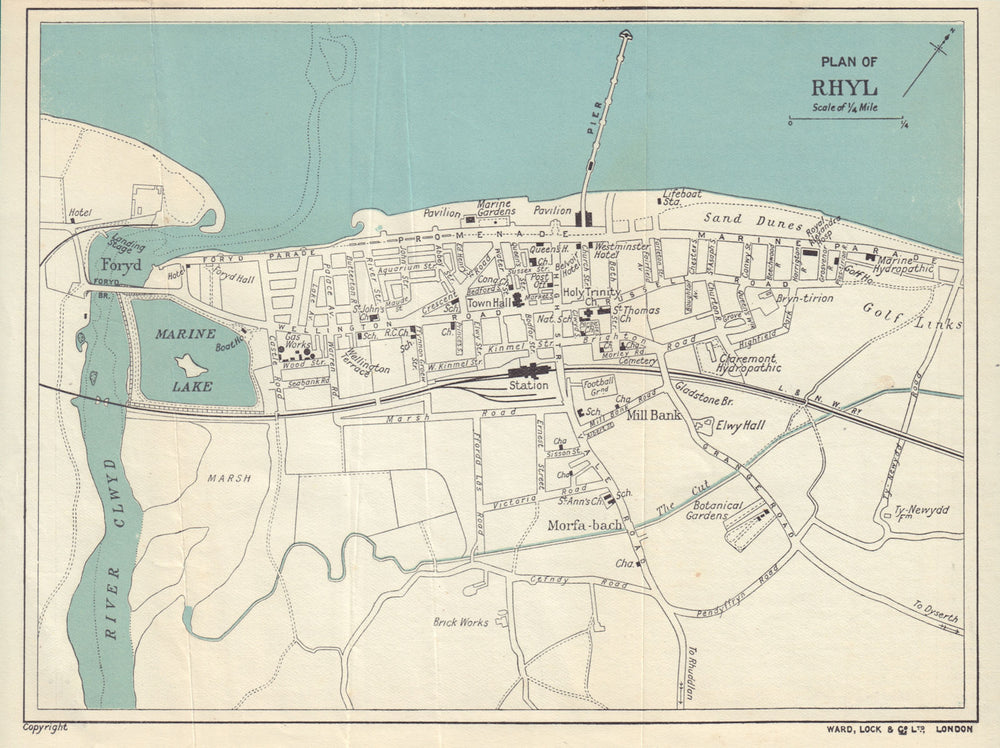 RHYL vintage town/city plan. Wales. WARD LOCK 1913 old antique map chart