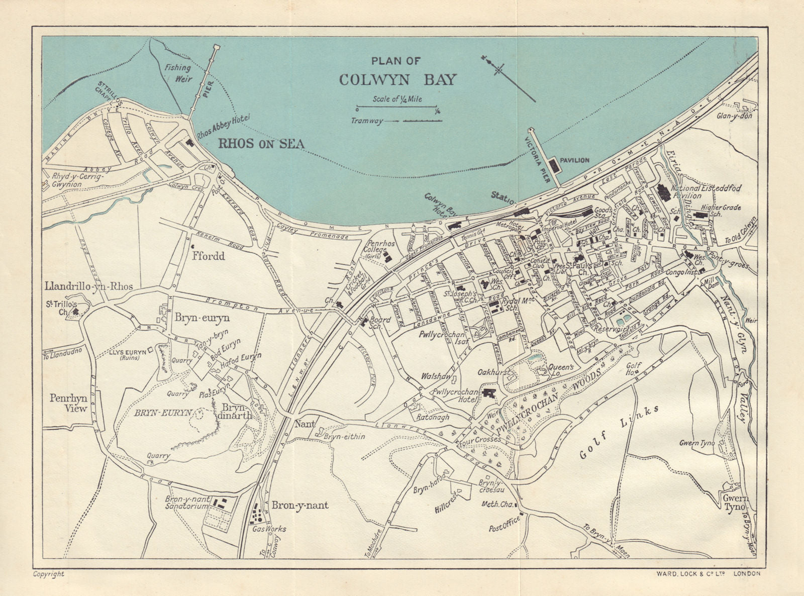 COLWYN BAY vintage town/city plan. Wales. WARD LOCK 1913 old antique ...