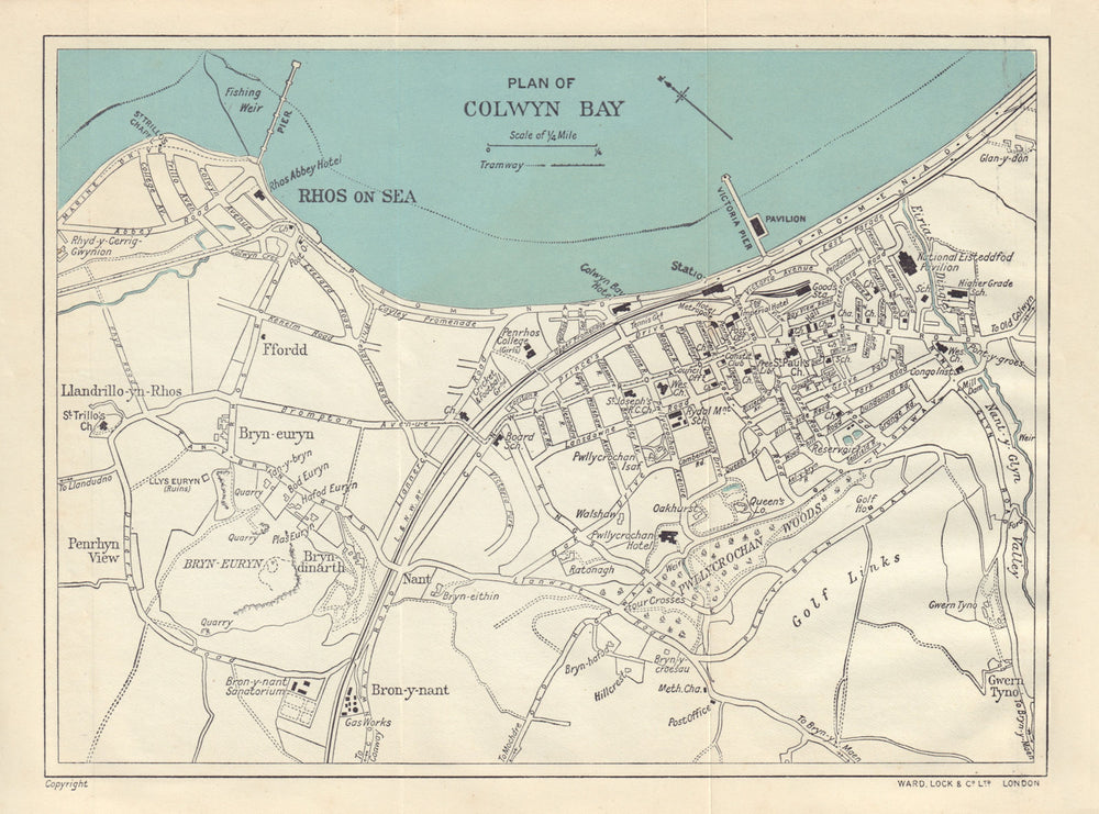 COLWYN BAY vintage town/city plan. Wales. WARD LOCK 1913 old antique map chart