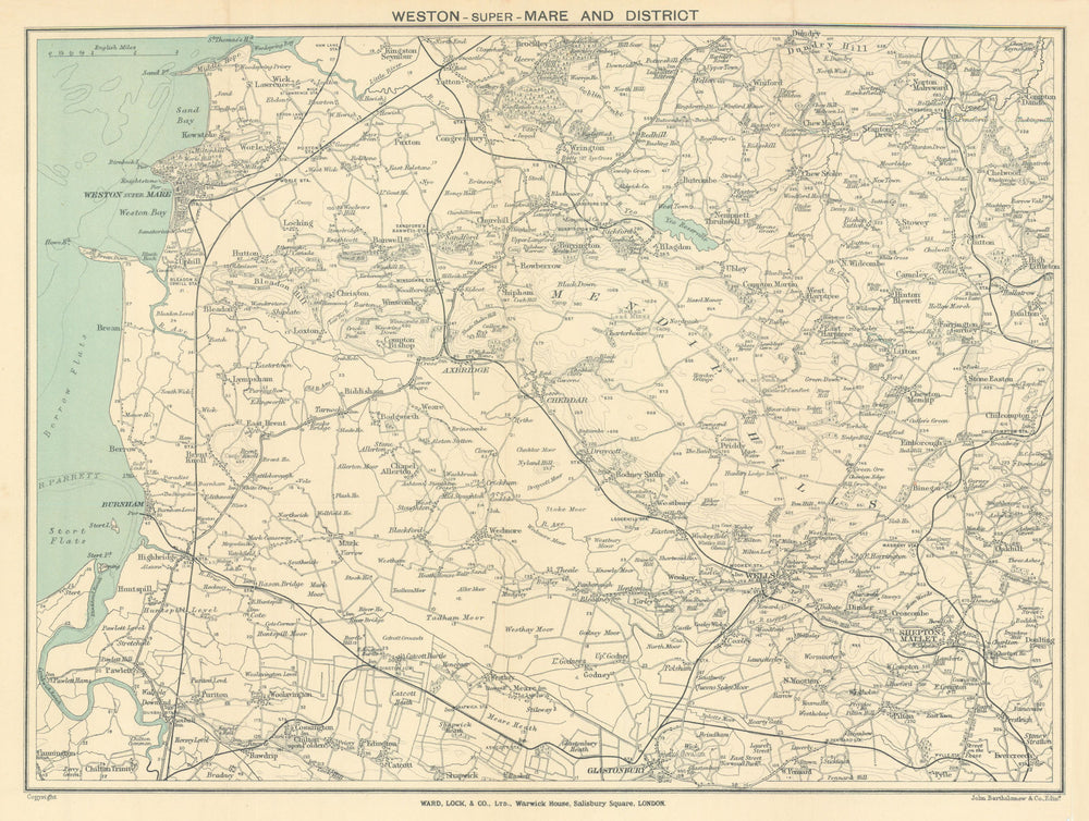 SOMERSET LEVELS & MENDIPS Weston-Super-Mare Wells Glastonbury WARD LOCK 1912 map