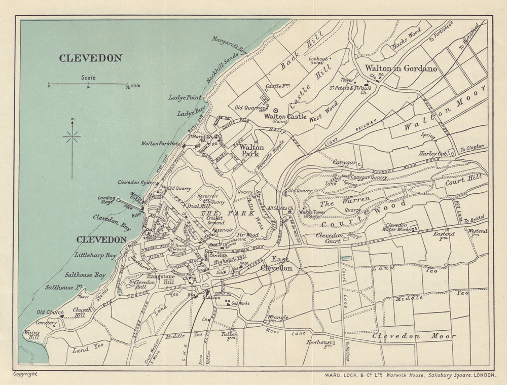 CLEVEDON vintage tourist city town plan. Somerset. WARD LOCK 1912 old map