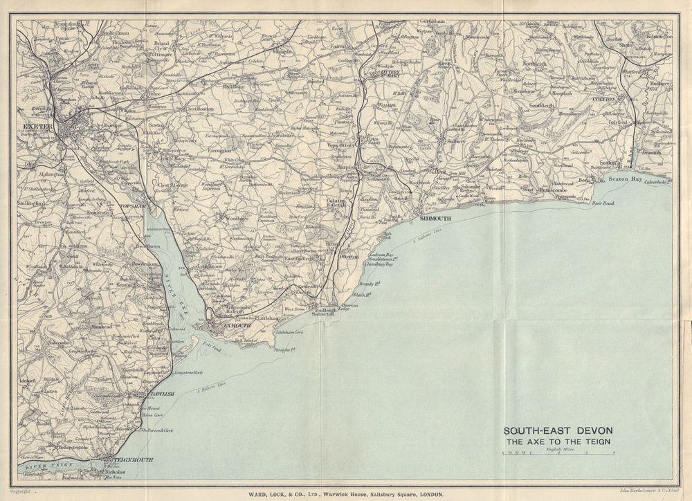 SOUTH EAST DEVON Exeter Teignmouth Exmouth Dawlish Sidmouth Seaton 1912 map