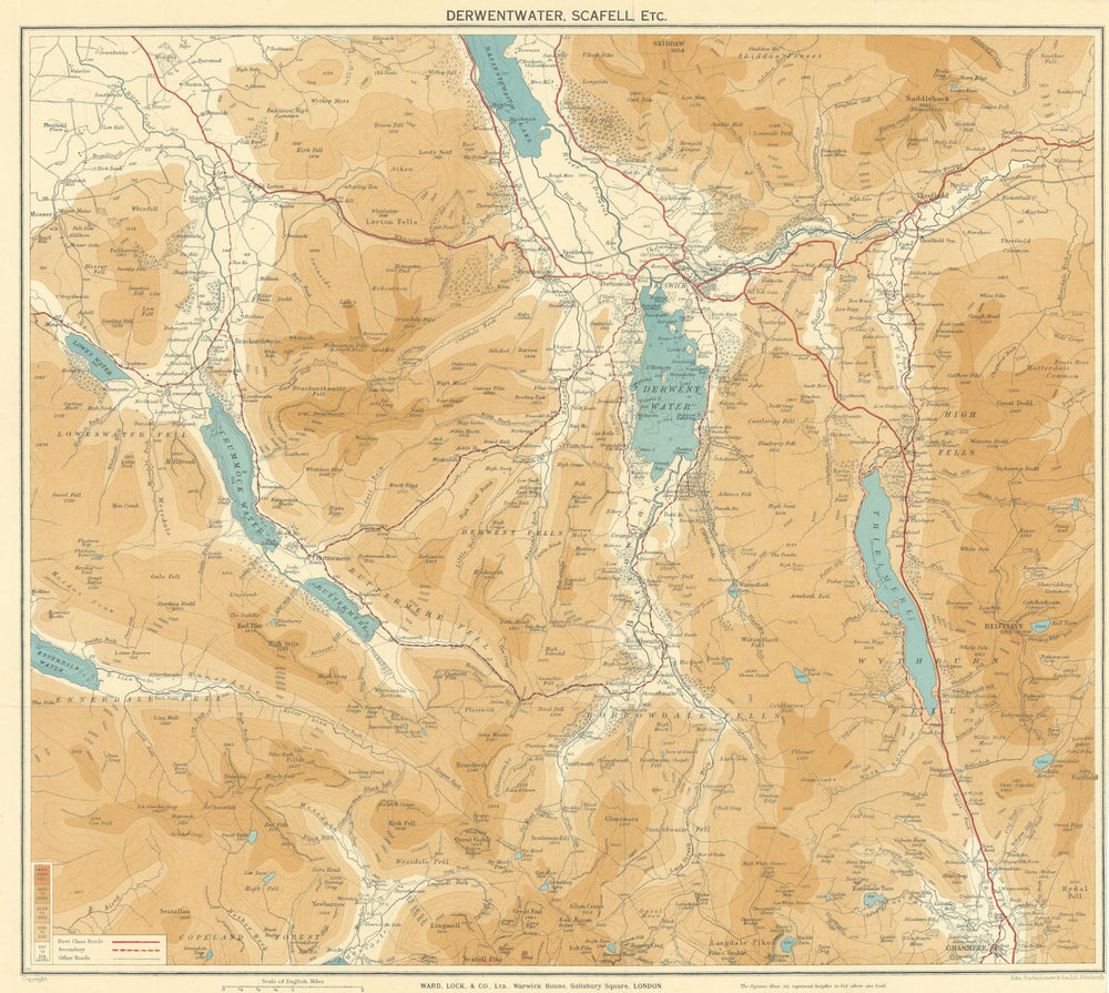 ENGLISH LAKE DISTRICT. Derwentwater Scafell Keswick Grasmere WARD LOCK 1938 map