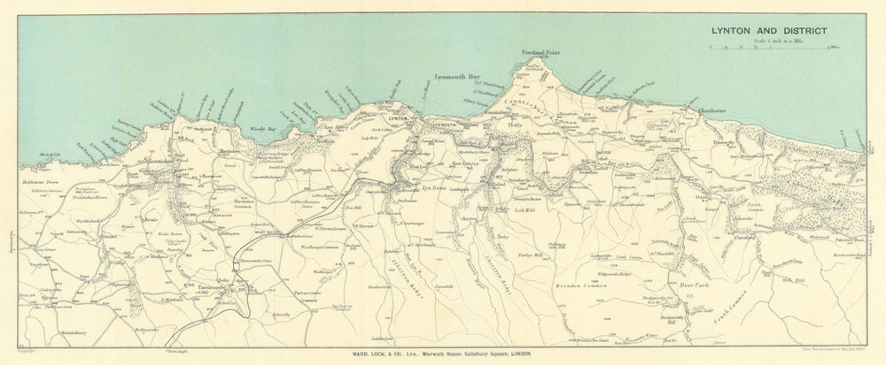 LYNTON & DISTRICT. Exmoor coast vintage tourist map. Devon. WARD LOCK 1927