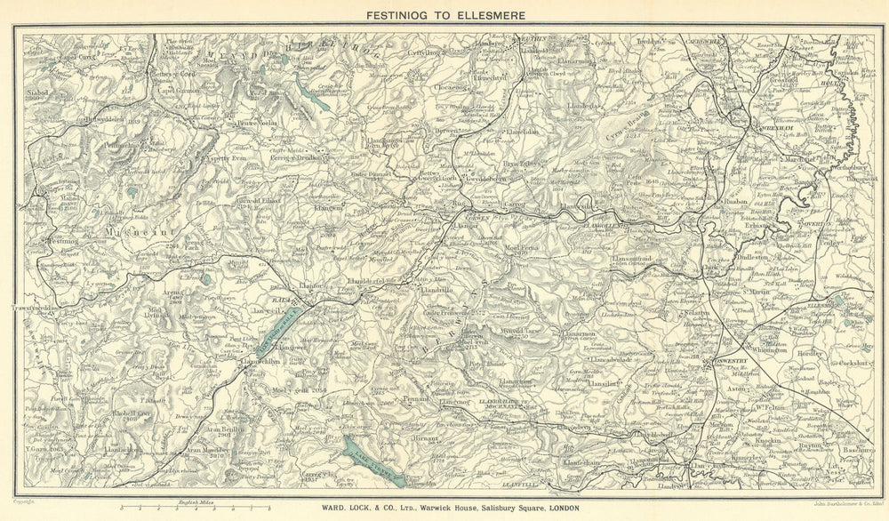 NORTH CENTRAL WALES. Ellesmere Bala Llangollen Wrexham Oswestry 1919 old map