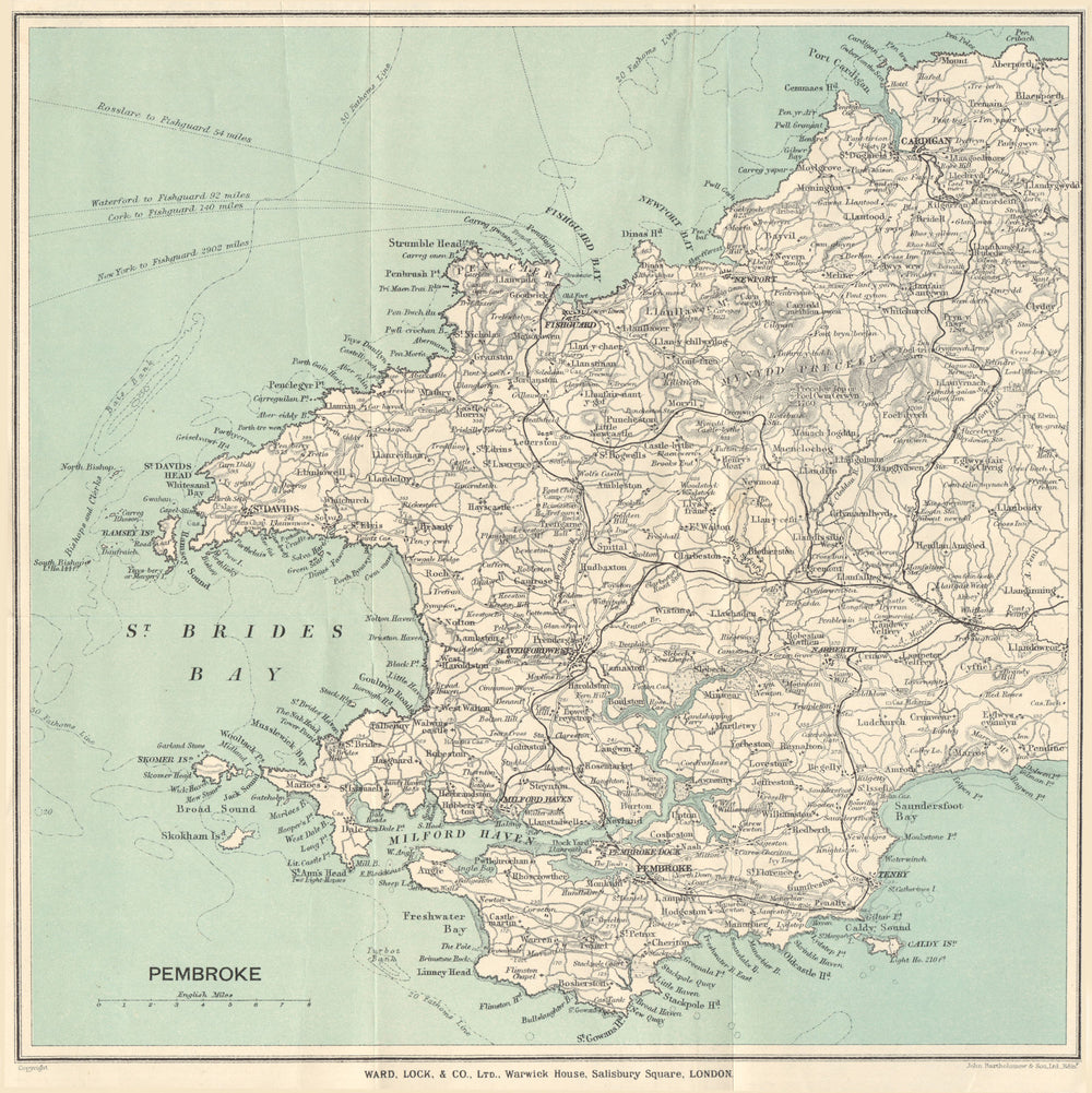 PEMBROKESHIRE. Cardigan Pembroke Tenby St David's. Wales. WARD LOCK 1925 map