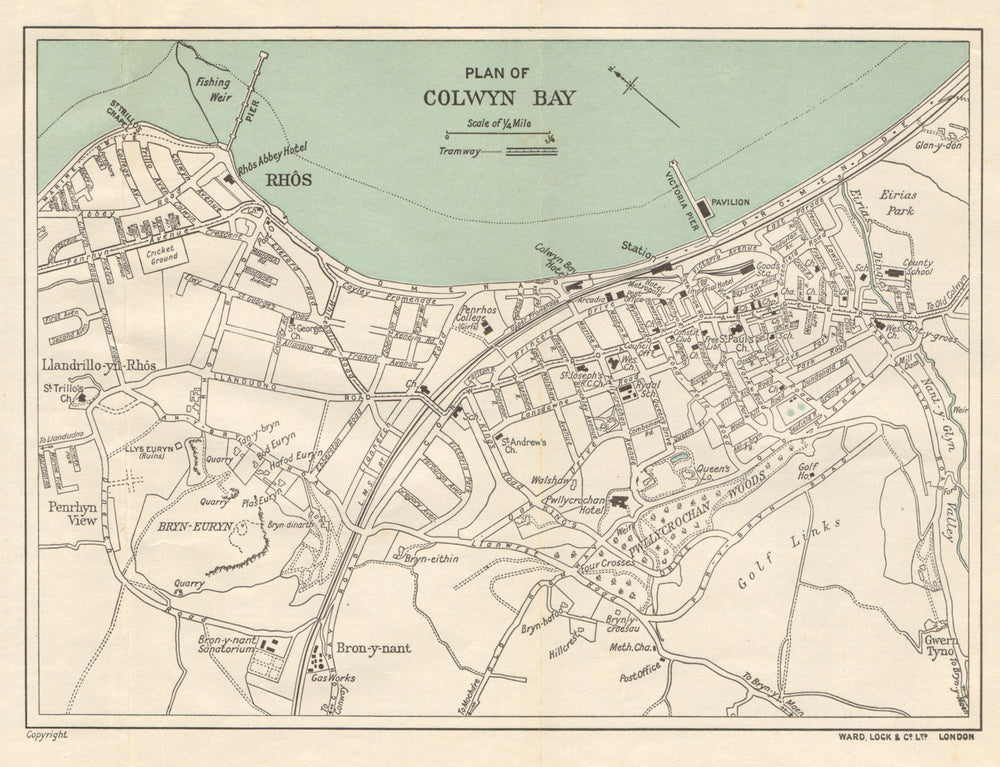COLWYN BAY vintage town/city plan. Wales. WARD LOCK 1933 old vintage map chart