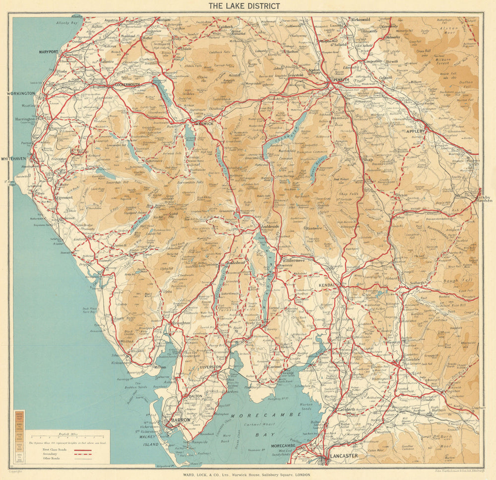 THE LAKE DISTRICT. Cumbria Cumberland. WARD LOCK 1939 old vintage map chart
