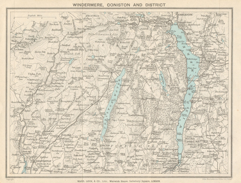 WINDERMERE & CONISTON WATER. Ambleside Lake District Cumbria. WARD LOCK 1926 map