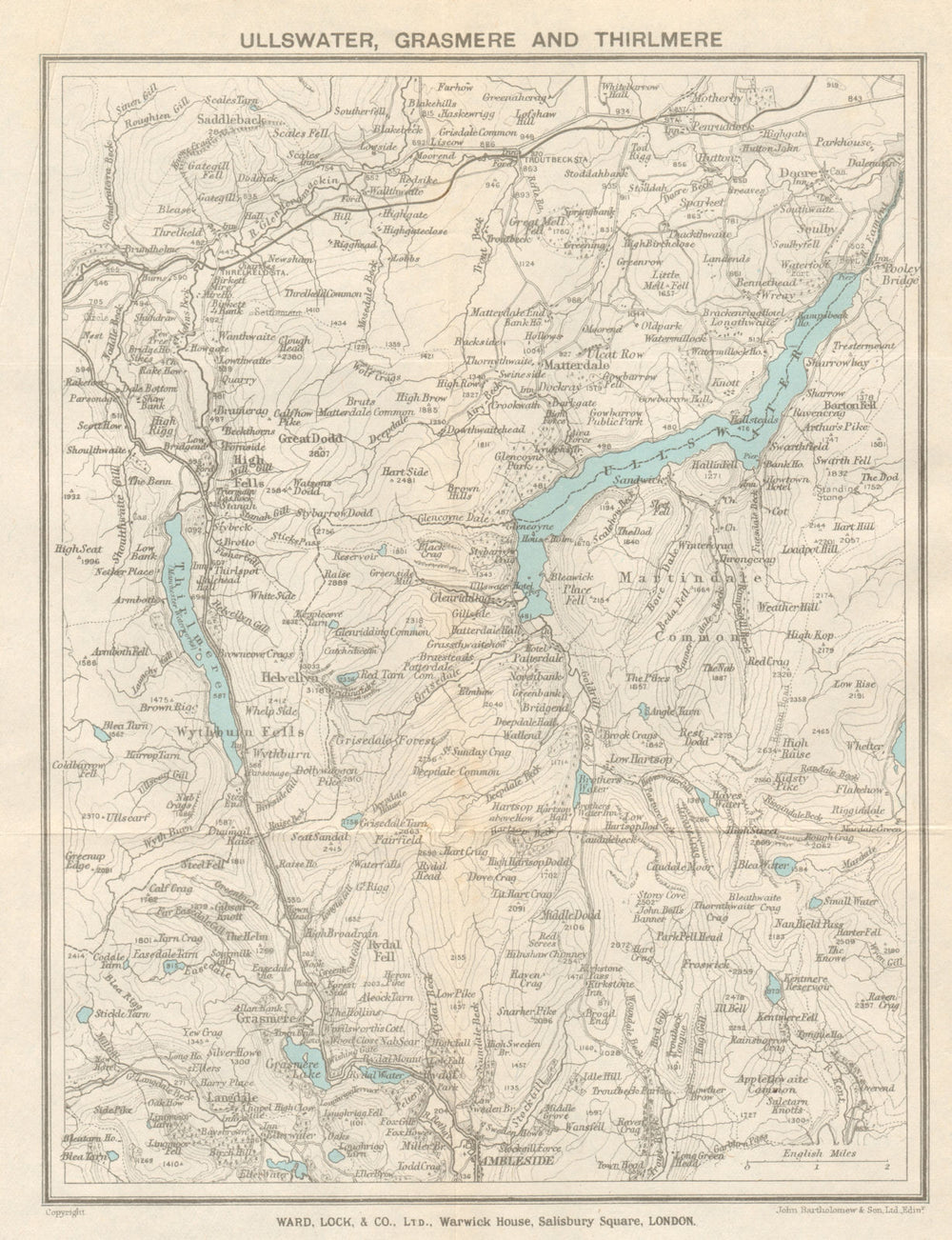 ULLSWATER, GRASMERE & THIRLMERE. Lake District. Cumbria. WARD LOCK 1926 map