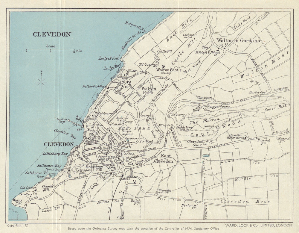 CLEVEDON vintage tourist city town plan. Somerset. WARD LOCK 1955 old map