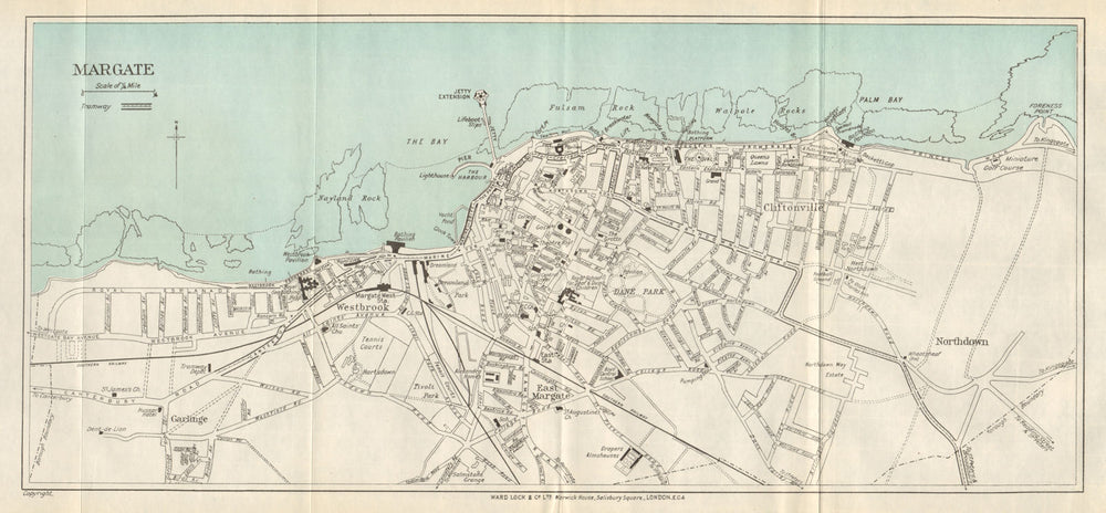 MARGATE vintage town city plan. Westgate-on-Sea Birchington. WARD LOCK 1929 map