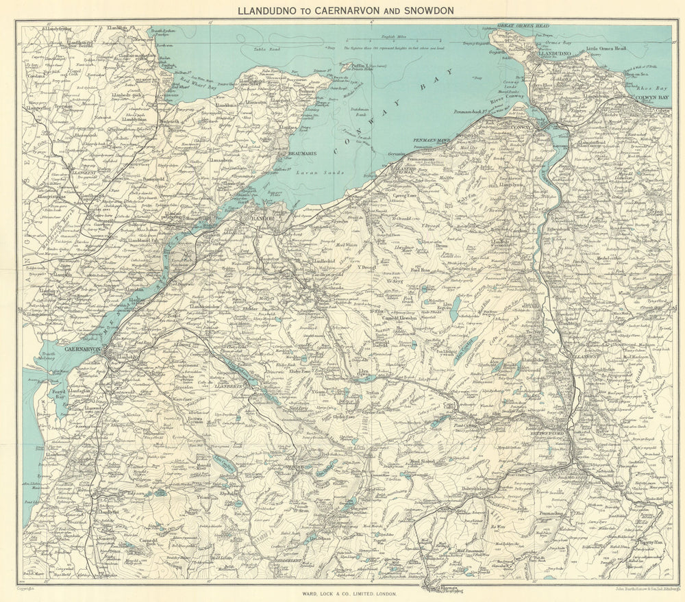 NW WALES. Llandudno Caernarvon Snowdonia Anglesey Bangor. WARD LOCK 1951 map