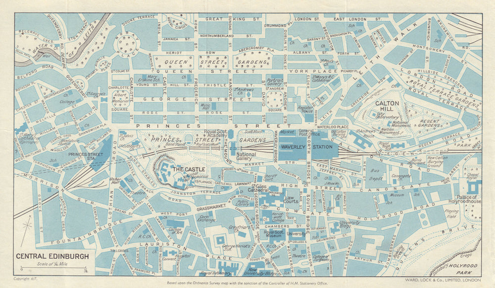 CENTRAL EDINBURGH vintage town/city plan. Scotland. WARD LOCK 1957 old map