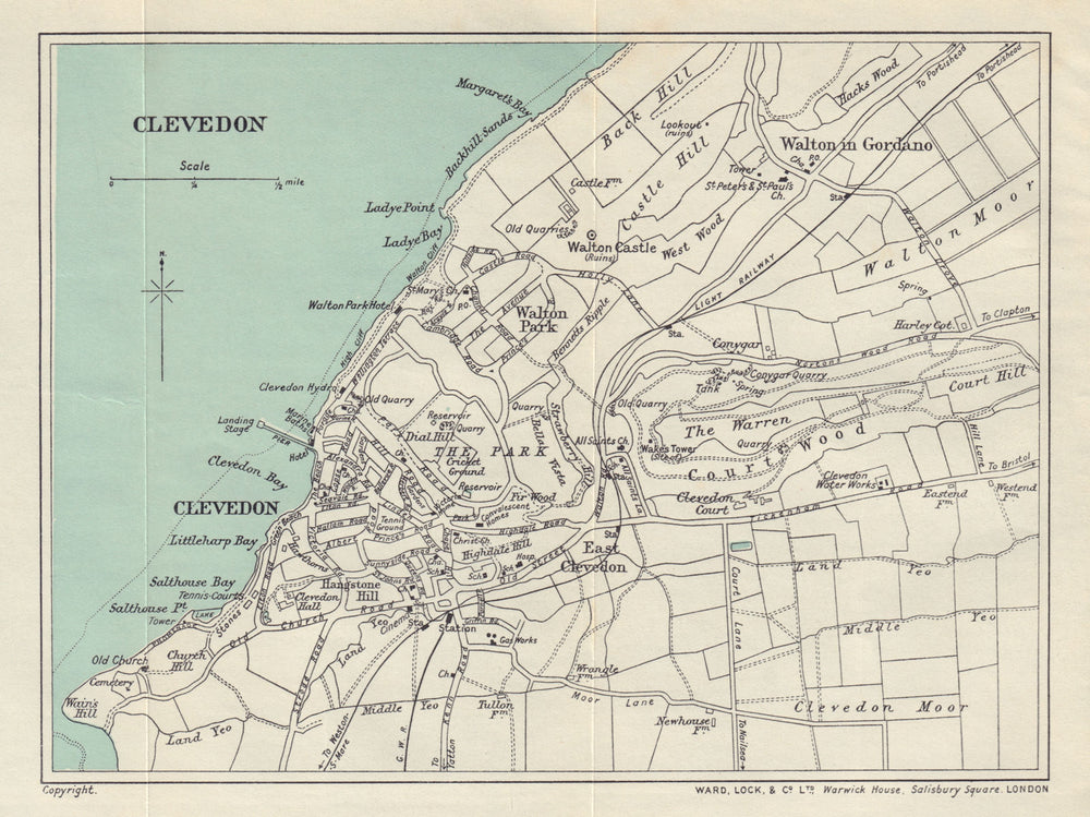 CLEVEDON vintage tourist city town plan. Somerset. WARD LOCK 1928 old map