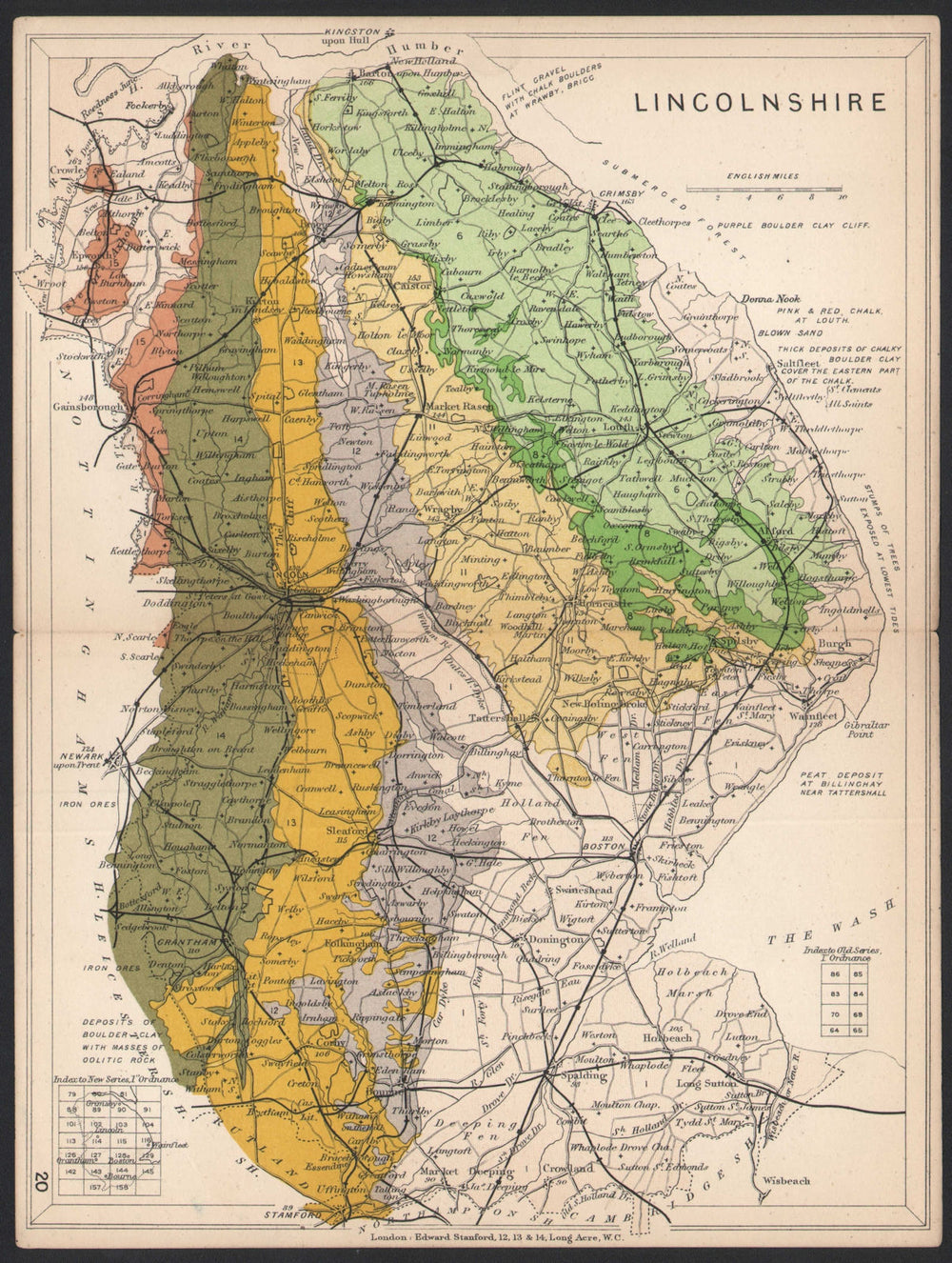 LINCOLNSHIRE Geological map. STANFORD 1907 old antique vintage plan chart