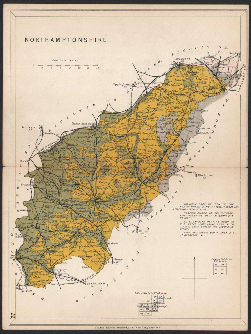 NORTHAMPTONSHIRE Geological map. STANFORD 1907 old antique plan chart
