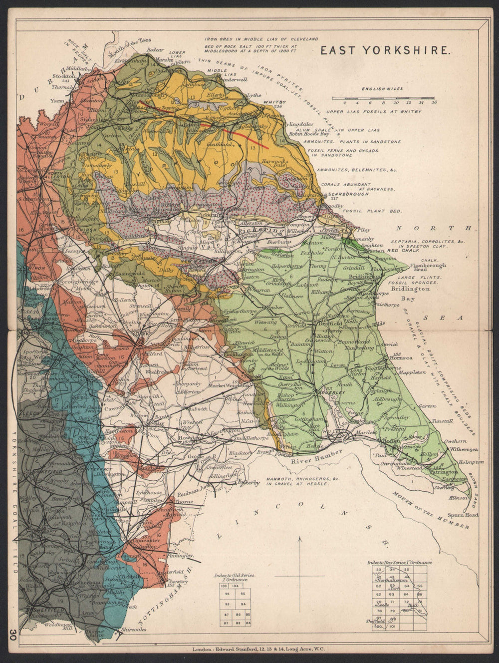 EAST YORKSHIRE Geological map. STANFORD 1907 old antique plan chart