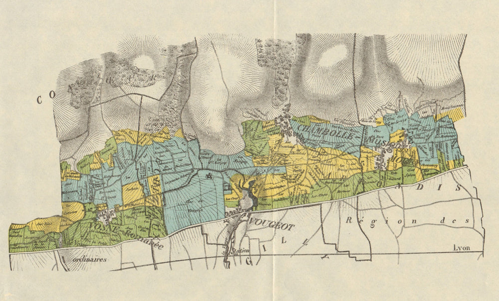 BURGUNDY BOURGOGNE VINEYARD MAP Nuits Morey Chambolle Vougeot Flagey RODIER 1920