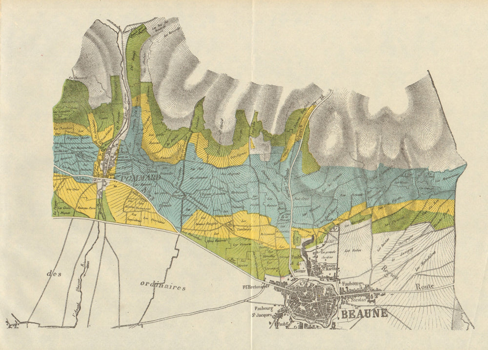 BURGUNDY BOURGOGNE VINEYARD MAP Côte de Beaune - Beaune Pommard RODIER 1920