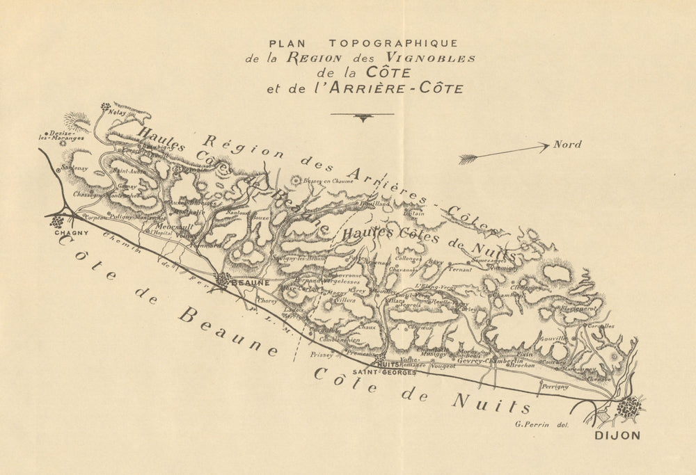 Vignobles de la Côte d'Or. Burgundy Bourgogne wine map RODIER 1935 old