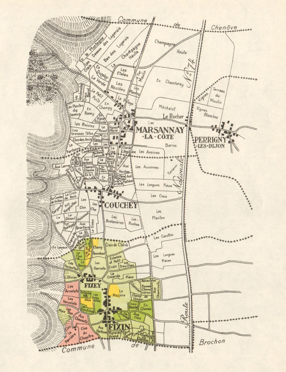 BURGUNDY BOURGOGNE VINEYARD MAP Côte Nuits - Marsannay-la-Côte Fixin RODIER 1948