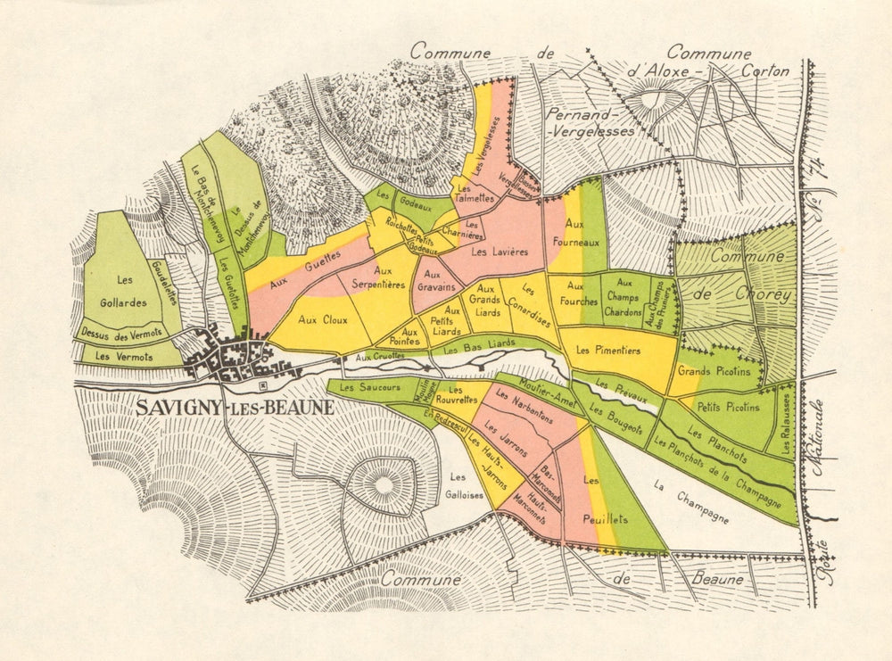 BURGUNDY BOURGOGNE VINEYARD MAP Côte de Beaune - Savigny-les-Beaune RODIER 1948