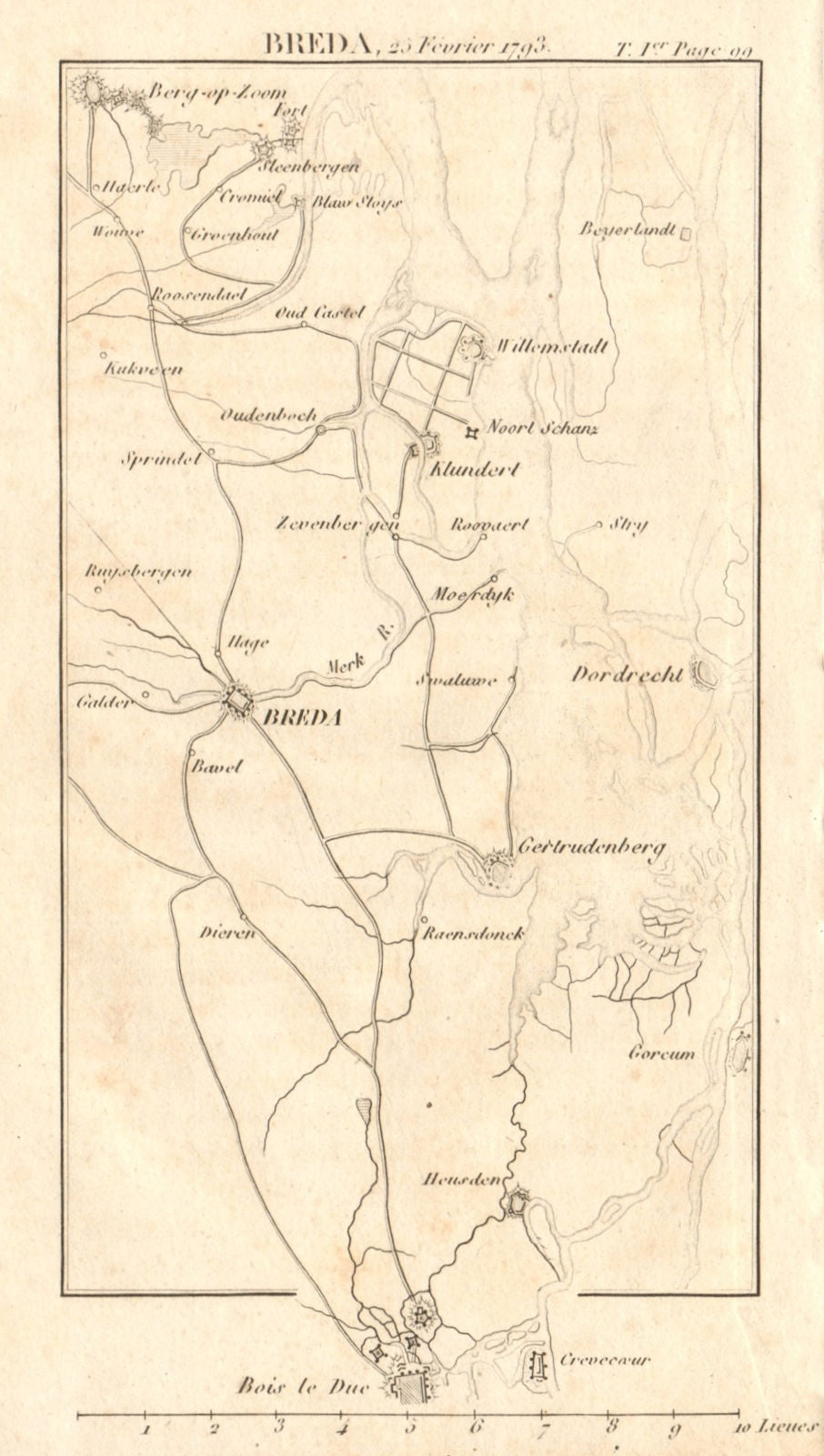 Breda 1793. 's-Hertogenbosch Bergen-op-Zoom. War of 1st Coalition 1817 old map