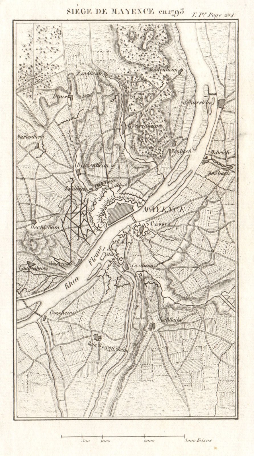 Siege of Mayence 1793. War of the 1st Coalition. Rheinland-Pfalz. Mainz 1817 map