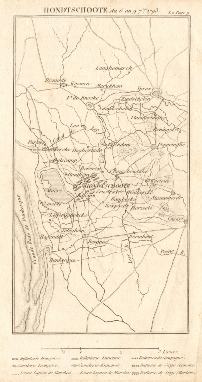 Battle of Hondschoote September 1793. War of the First Coalition. Nord 1817 map