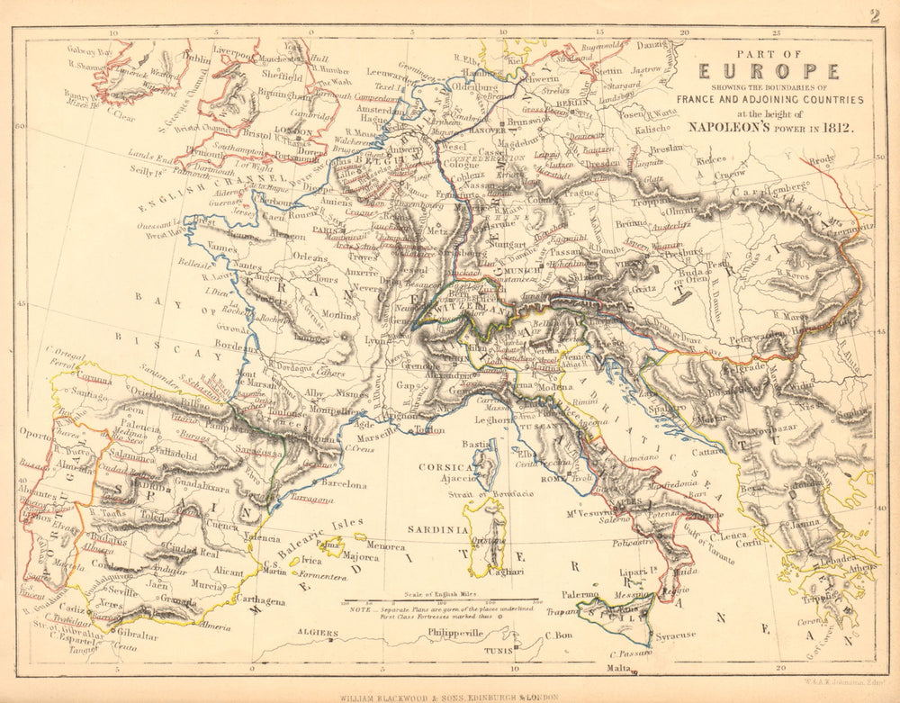 EUROPE in 1812 at the height of Napoleon's Power. France borders 1848 old map