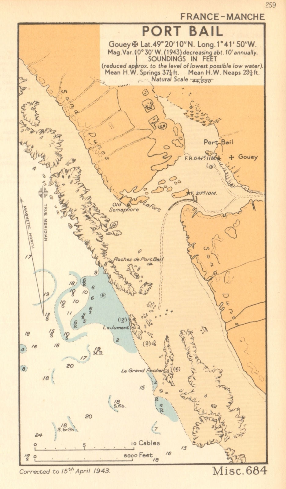 Port Bail. Gouey sea coast chart. D-Day planning map. Manche. ADMIRALTY 1943