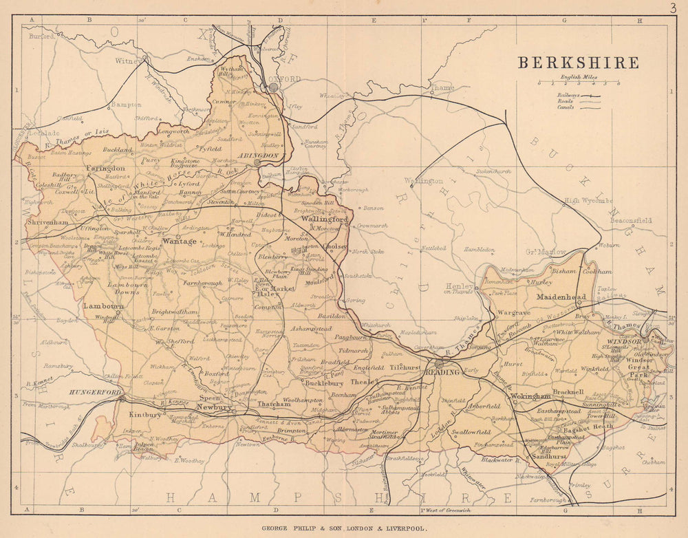 BERKSHIRE. Antique county map. Railways roads canals. PHILIP 1885 old