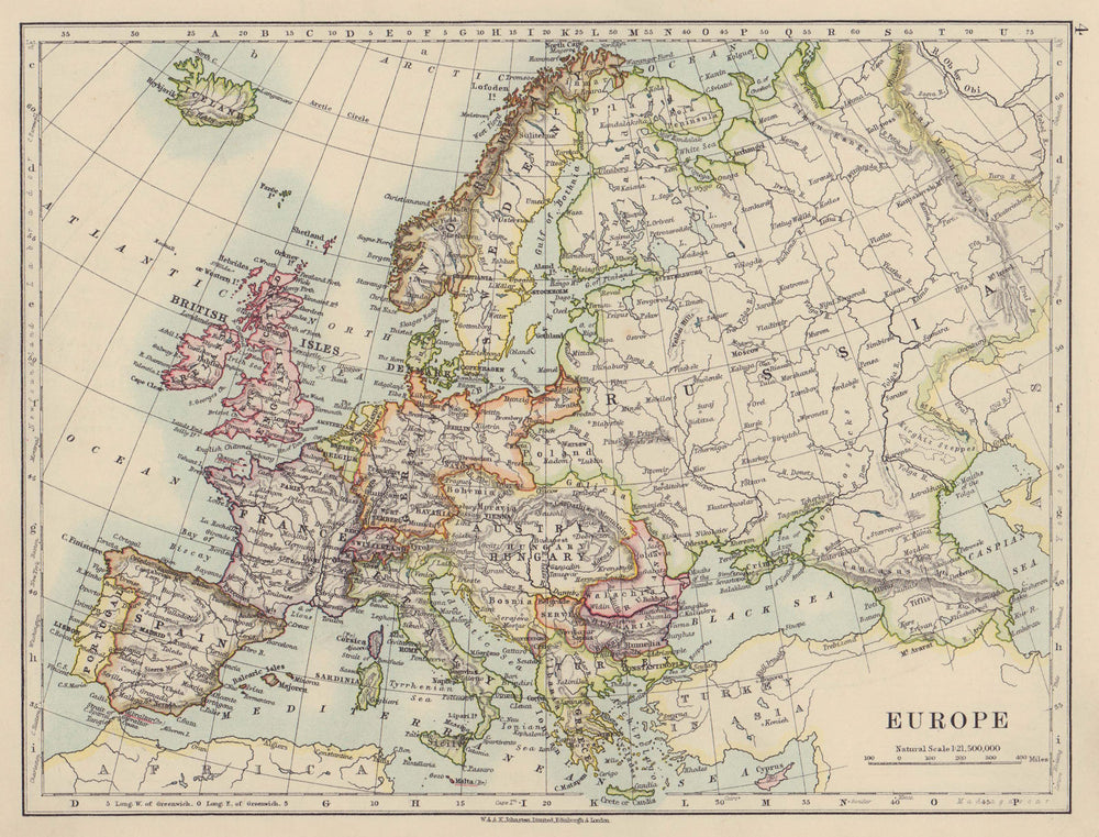 EUROPE POLITICAL. Austria-Hungary. Walachia Servia. JOHNSTON 1910 old map