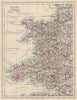 WALES. Showing counties. Telegraph cables. JOHNSTON 1910 old antique map chart