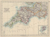 SOUTH WEST ENGLAND Devon Cornwall Dorset Somerset. Telegraphs. JOHNSTON 1910 map