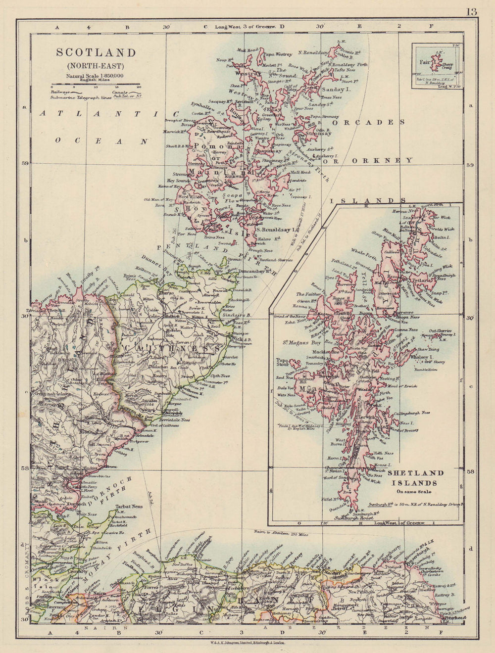 MORAY FIRTH. Caithness Elgin Shetlands Orkneys. Scotland. JOHNSTON 1910 map