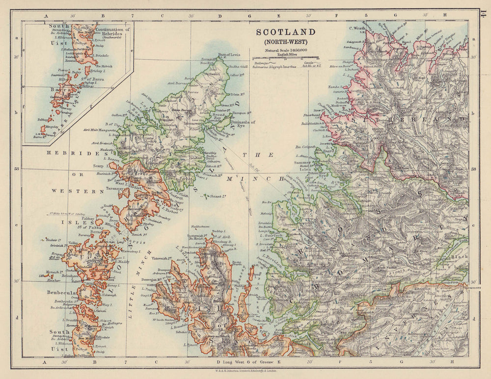 HEBRIDES. Skye Harris Lewis Uist Cromarty Highlands Scotland. JOHNSTON 1910 map