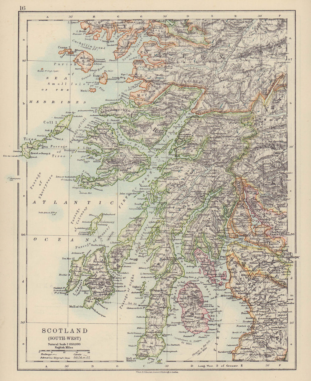 ARGYLLSHIRE. South West Scotland. Bute Arran Dumbarton. JOHNSTON 1910 old map