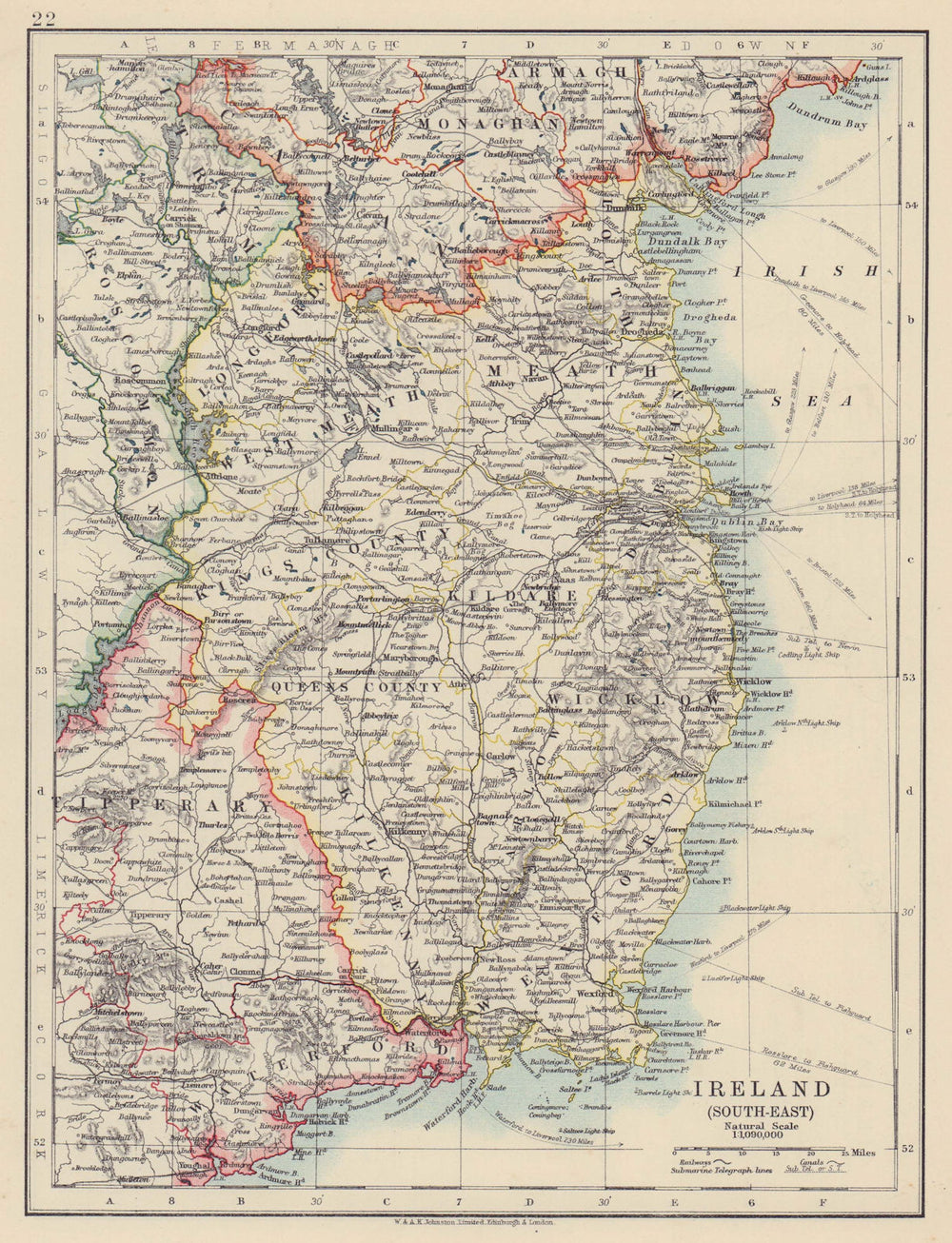 LEINSTER. Meath Dublin Longford Wexford Wicklow. SE Ireland. JOHNSTON 1910 map