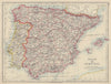 SPAIN AND PORTUGAL. Iberia. Provinces railways. Balearics. JOHNSTON 1910 map