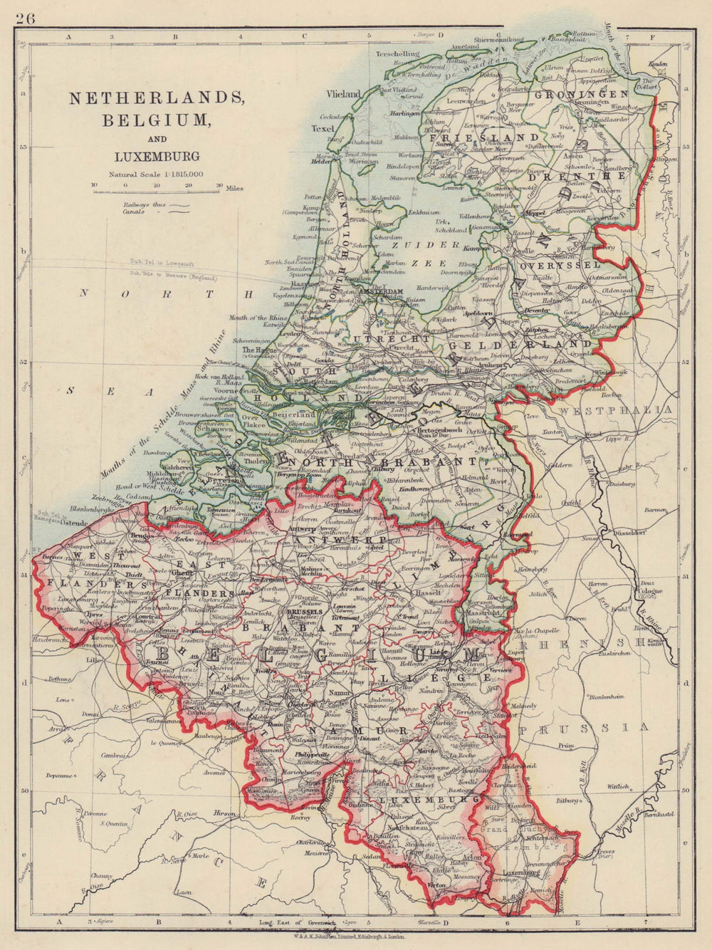 BENELUX. Netherlands Belgium Luxemburg. Holland. JOHNSTON 1910 old antique map