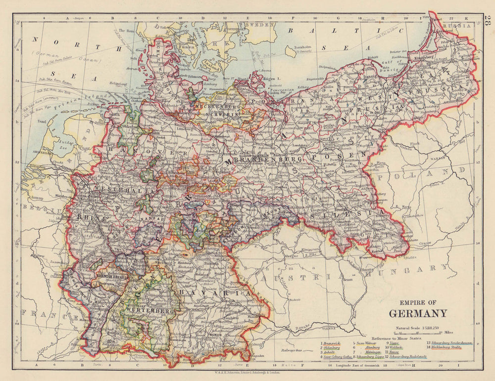 EMPIRE OF GERMANY. States. Prussia Bavaria Alsace Lorraine. JOHNSTON 1910 map