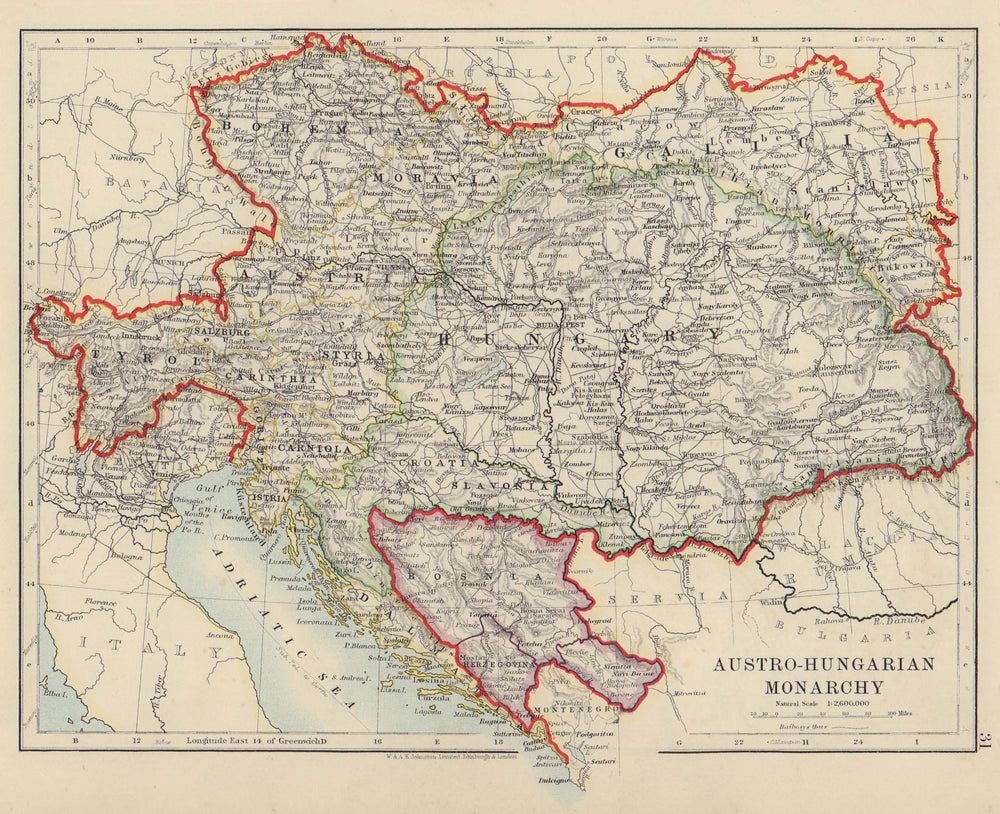 AUSTRO-HUNGARIAN MONARCHY. Dalmatia Slavonia Galicia &c. JOHNSTON 1910 old map